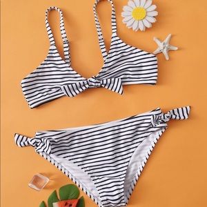 NWT Shein girls blue/white striped bikini sz 12